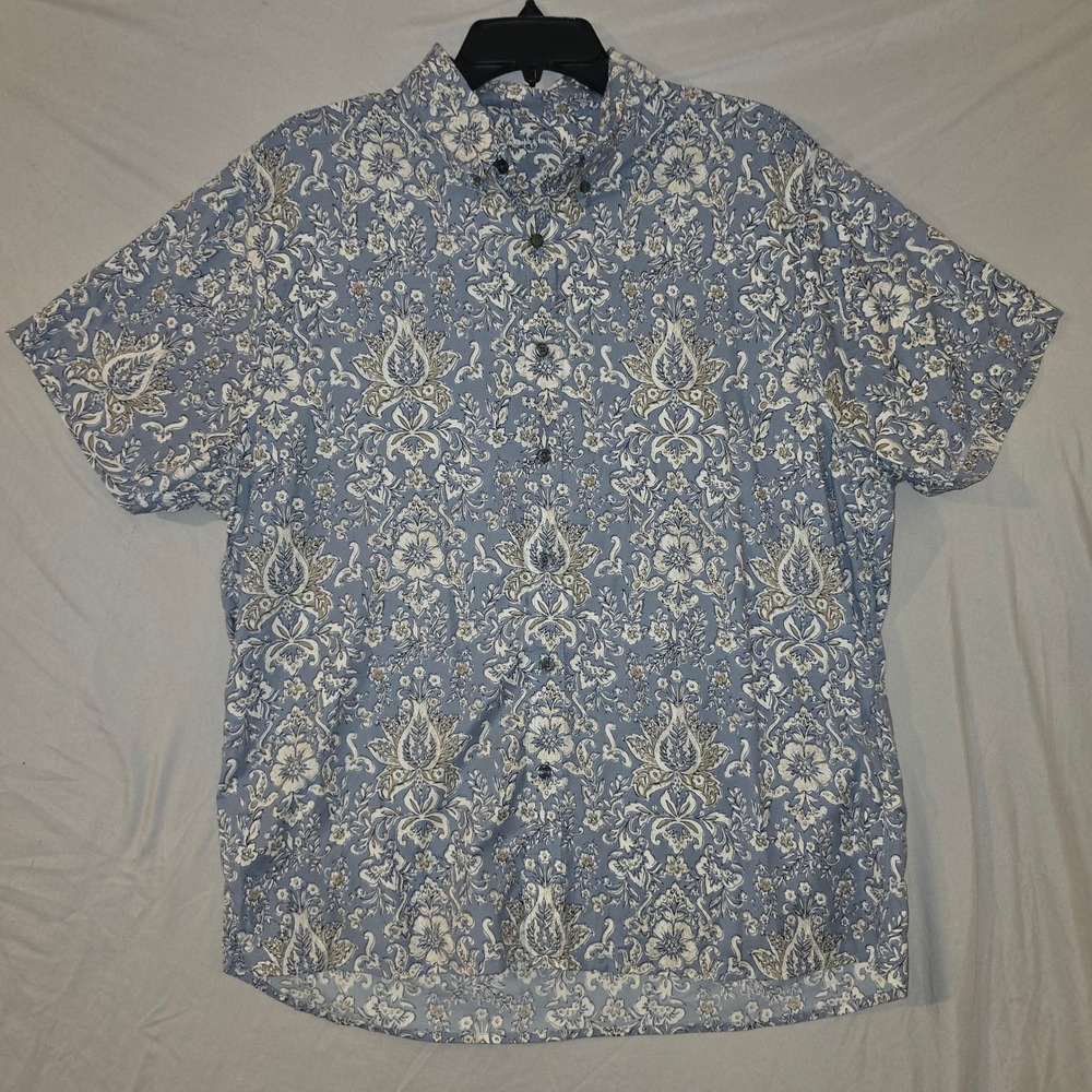 Abercrombie & Fitch Button Down XL Men Blue Floral Damask Short Sleeve Shirt